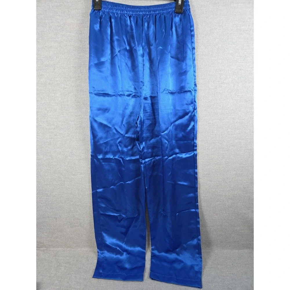 Victorias Secret Gold Label Satin Pajama Set M Vintage Lounge Royal Blue Retro